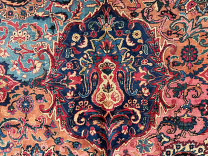 13’6”x21’10” Antique Hand-Knotted Very Fine Wool Persian Kerman Area Rug