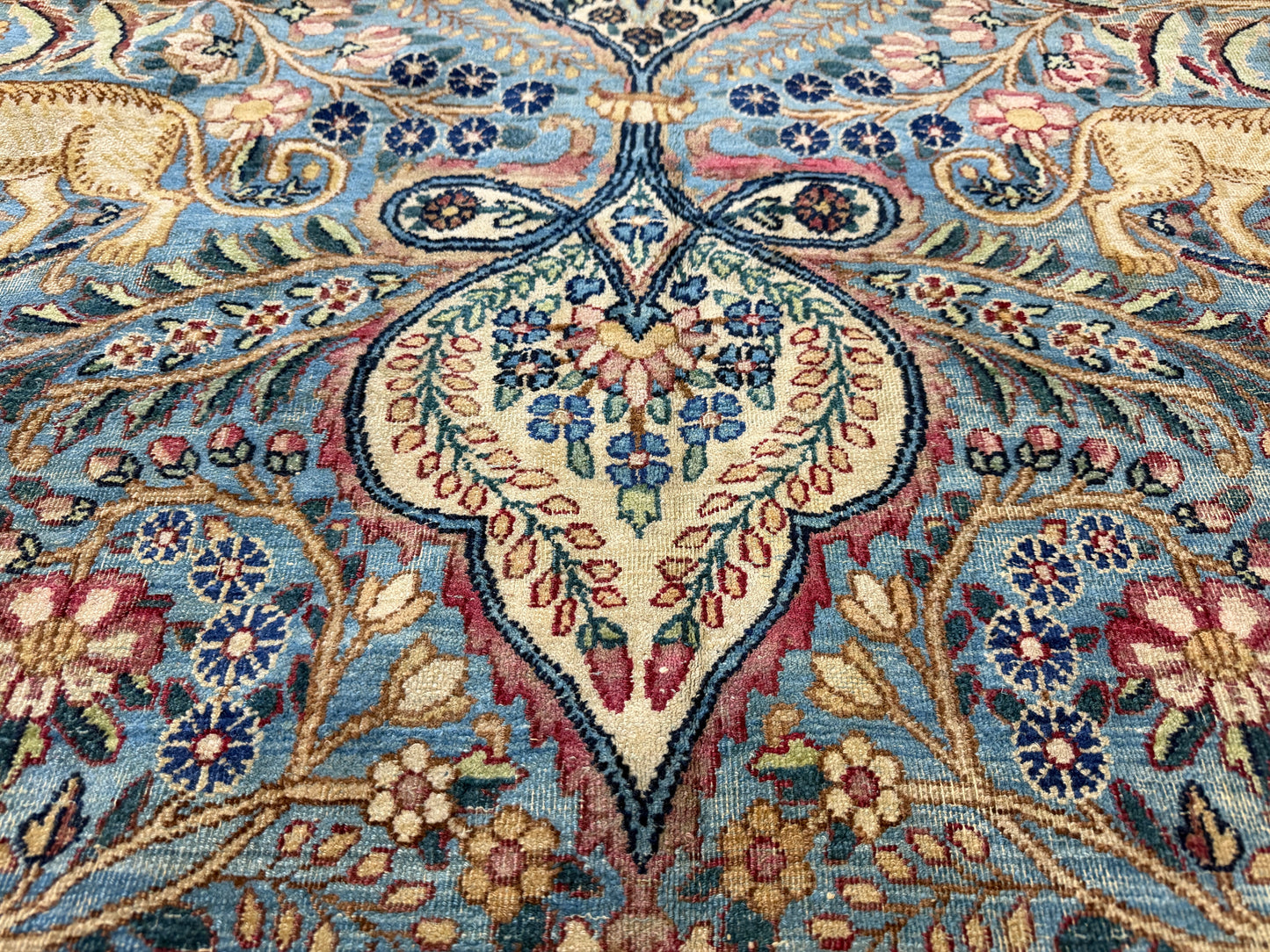 11’x14’10” Antique Hand-Knotted Fine Wool Persian Kerman Area Rug Handmade