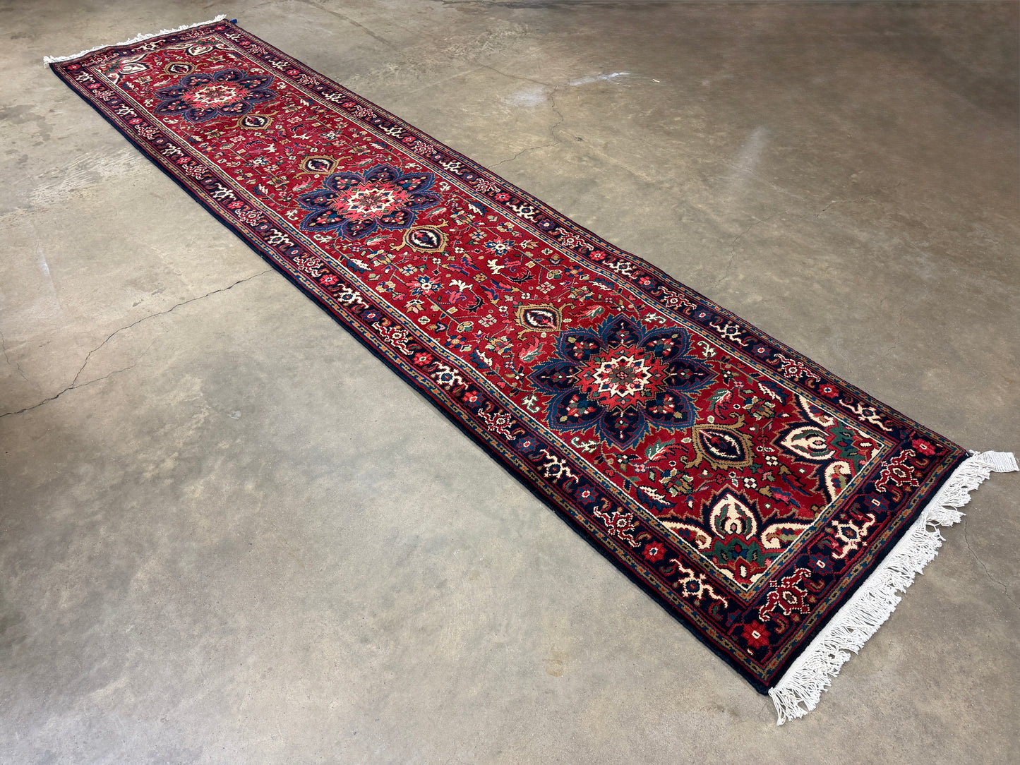 3’x13’ Hand-Knotted Wool Heriz Oriental Runner 3x13 Handmade Red Rug