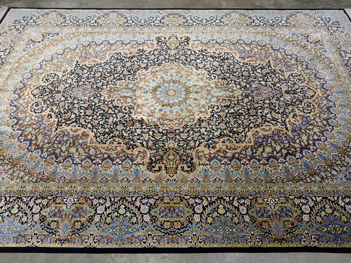 Luxurious Hand-Knotted 100% Silk Persian Qum Rug - Signed Ahmadi - 6'5"x9'10"