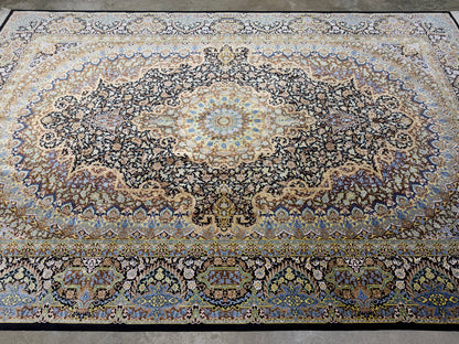 Luxurious Hand-Knotted 100% Silk Persian Qum Rug - Signed Ahmadi - 6'5"x9'10"