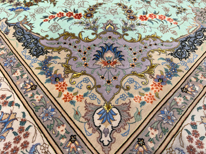 Hand-Knotted 80 Raj Persian Tabriz Rug - 4'10"x7'