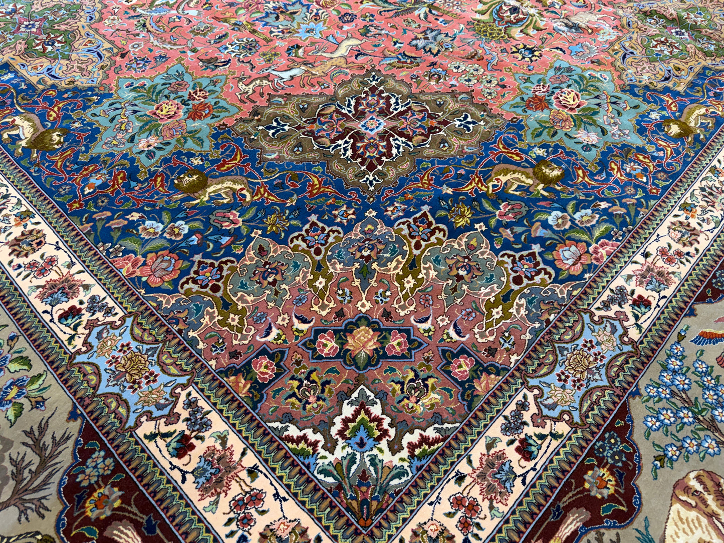 11’7”x17’2” Very Fine Hand-Knotted Signed Persian Tabriz Pictorial Area Rug