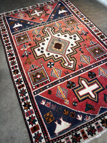 4'6"x6'9" Handmade 100% Wool Persian Hamadan Rug
