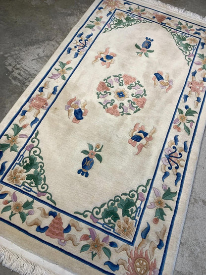 4'x7'4" Hand-Knotted Wool Art-Deco Area Rug - Handmade Carpet 4x7