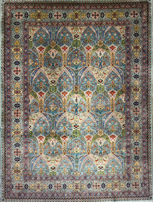 9’10”x13’2” Fine Hand-Knotted Kork Wool Persian Tabriz Rug Handmade All-over Area Carpet