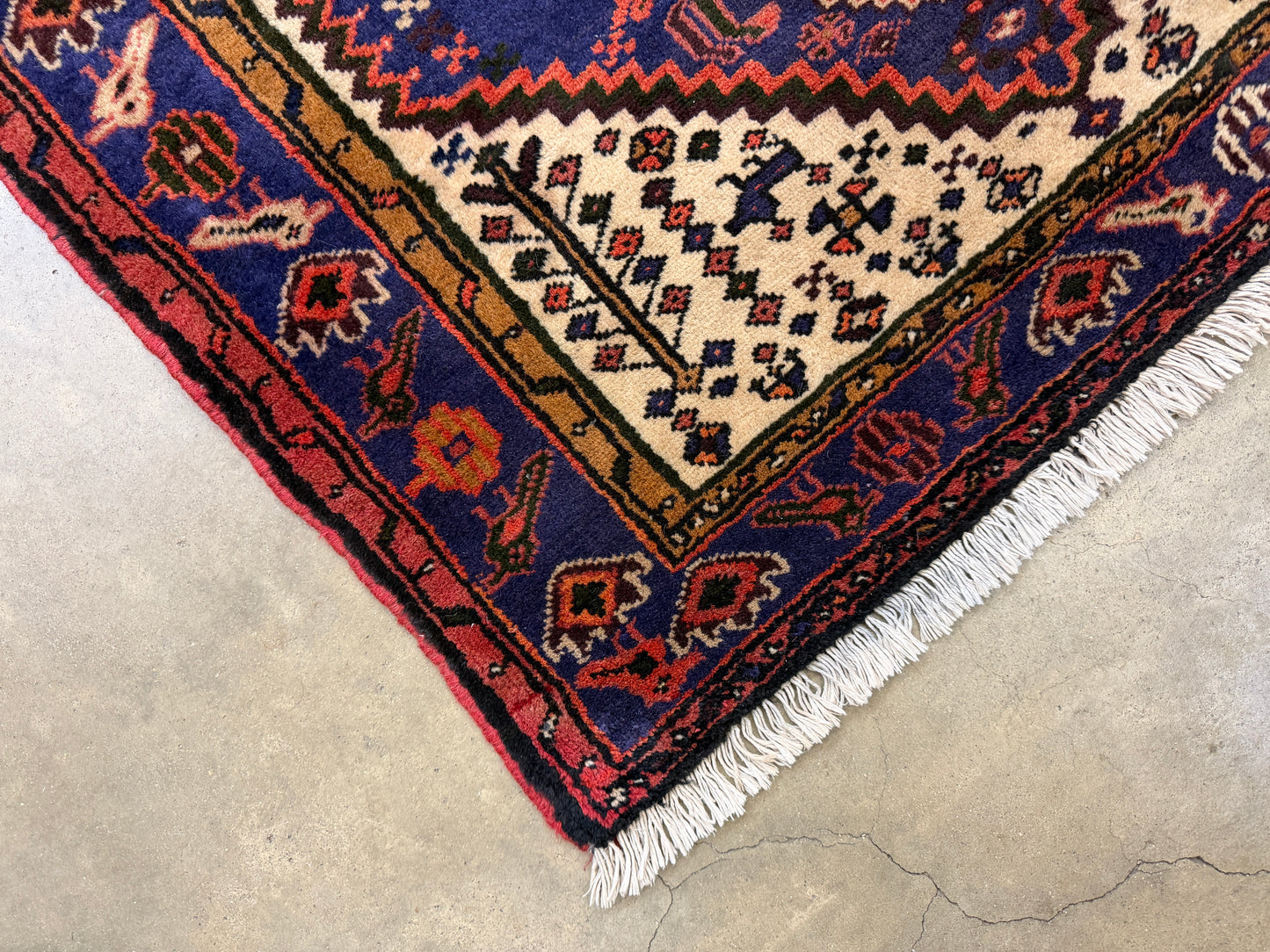 3’4”x5’ Hand-Knotted Wool Hamadan Persian Rug 3x5 Blue Handmade Carpet