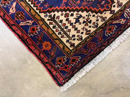 3’4”x5’ Hand-Knotted Wool Hamadan Persian Rug 3x5 Blue Handmade Carpet