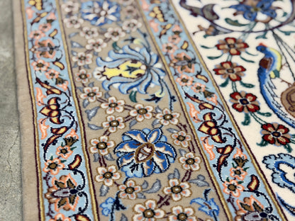 Hand-Knotted Persian Isfahan Rug -Garden of Birds- 3’7”x5’5”