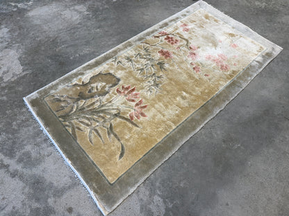 Pair of Antique Hand-Knotted 100% Silk Art Deco Rugs - 2’x4’