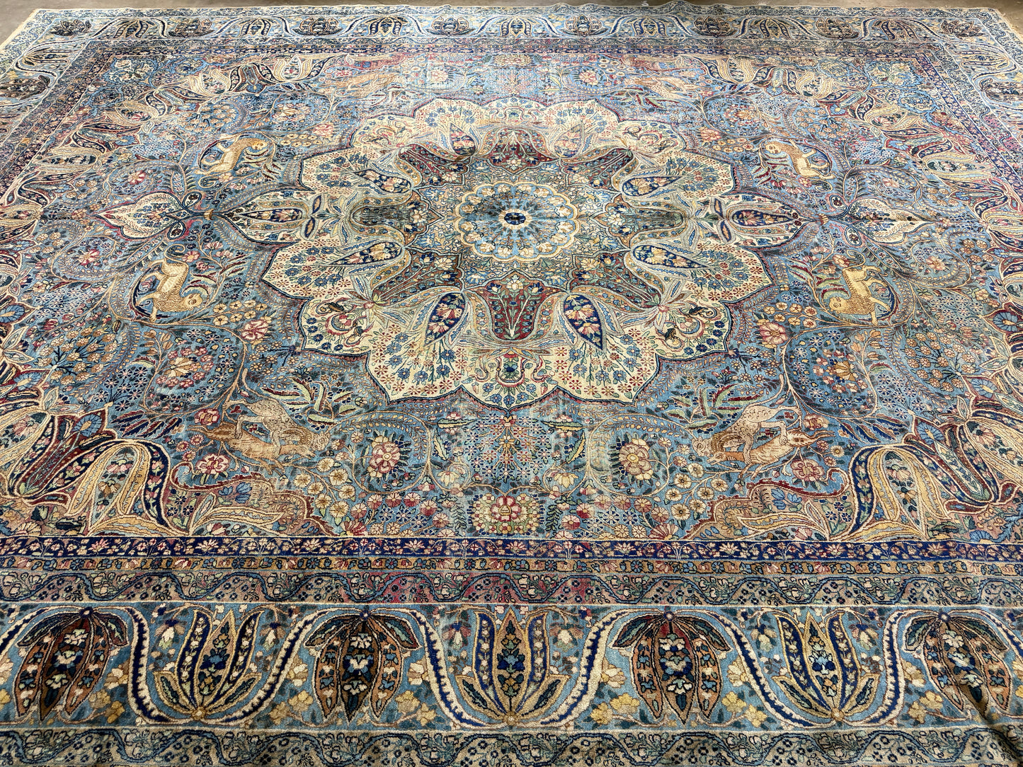 11’x14’10” Antique Hand-Knotted Fine Wool Persian Kerman Area Rug Handmade