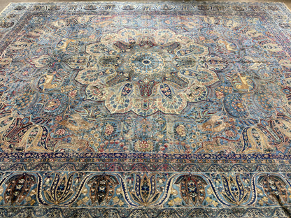 11’x14’10” Antique Hand-Knotted Fine Wool Persian Kerman Area Rug Handmade
