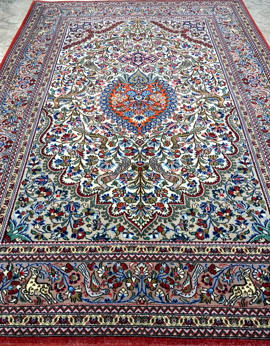 3'5"x4'9'' Very Fine Hand-Knotted 100% Wool Pile Qume Prayer Rug
