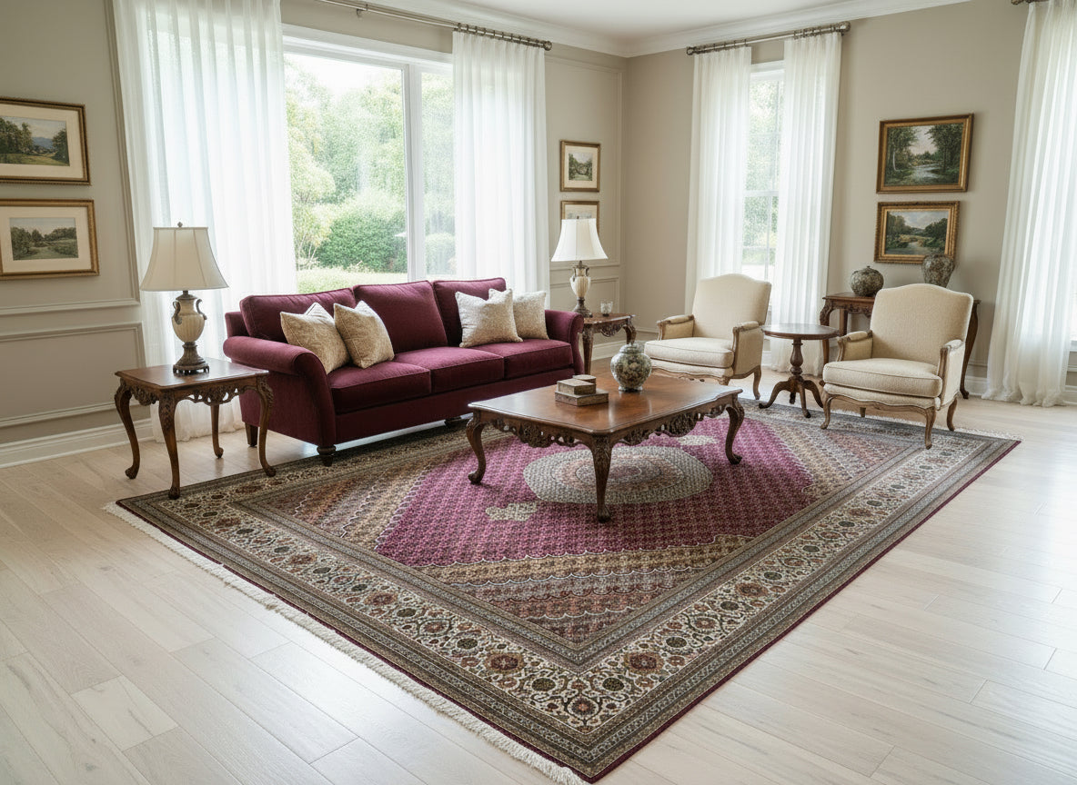 8'2"x11'10" Fine Hand-Knotted Silk & Wool Tabrize Fish Style Rug