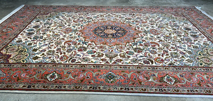 7'0"x10'8" Fine Hand-Knotted Wool & Silk Blend Tabrize Carpet - Area Rug