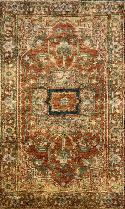 3’x5’ Hand-Knotted 100% Wool Indoserapi Area Rug - Carpet