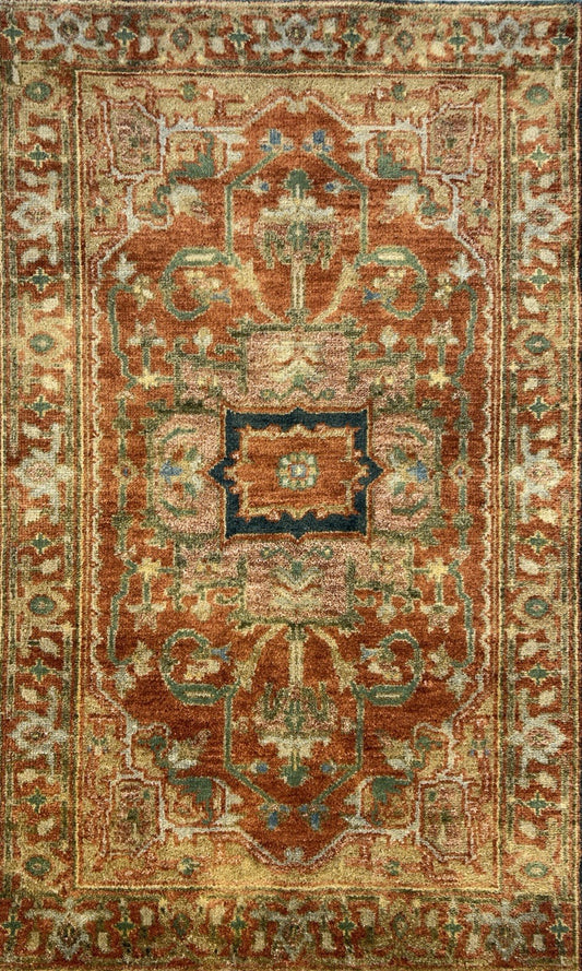 3’x5’ Hand-Knotted 100% Wool Indoserapi Area Rug - Carpet