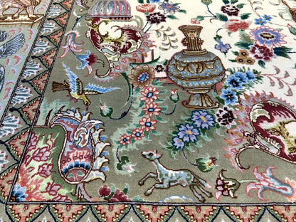 6'6"x10'2" Extra-Fine Hand-Knotted Wool & Silk Blend Tabrize Carpet - Area Rug