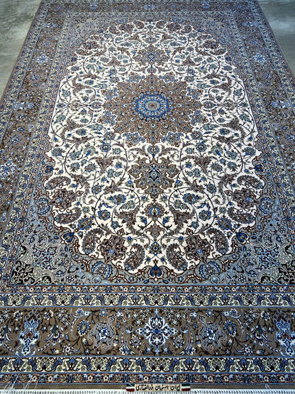 6'9"x10'6" Very Fine Hand-Knotted Wool & Silk Isfahane Rug - Area Carpet