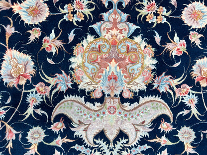 6'7"x10'2" Fine Hand-Knotted Wool & Silk Blend Tabrize Carpet - Area Rug