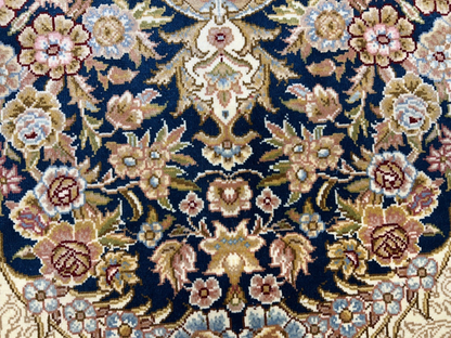 8’ Diameter Luxurious Hand-knotted Silk Round Rug - Handmade Blue Signed 8x8