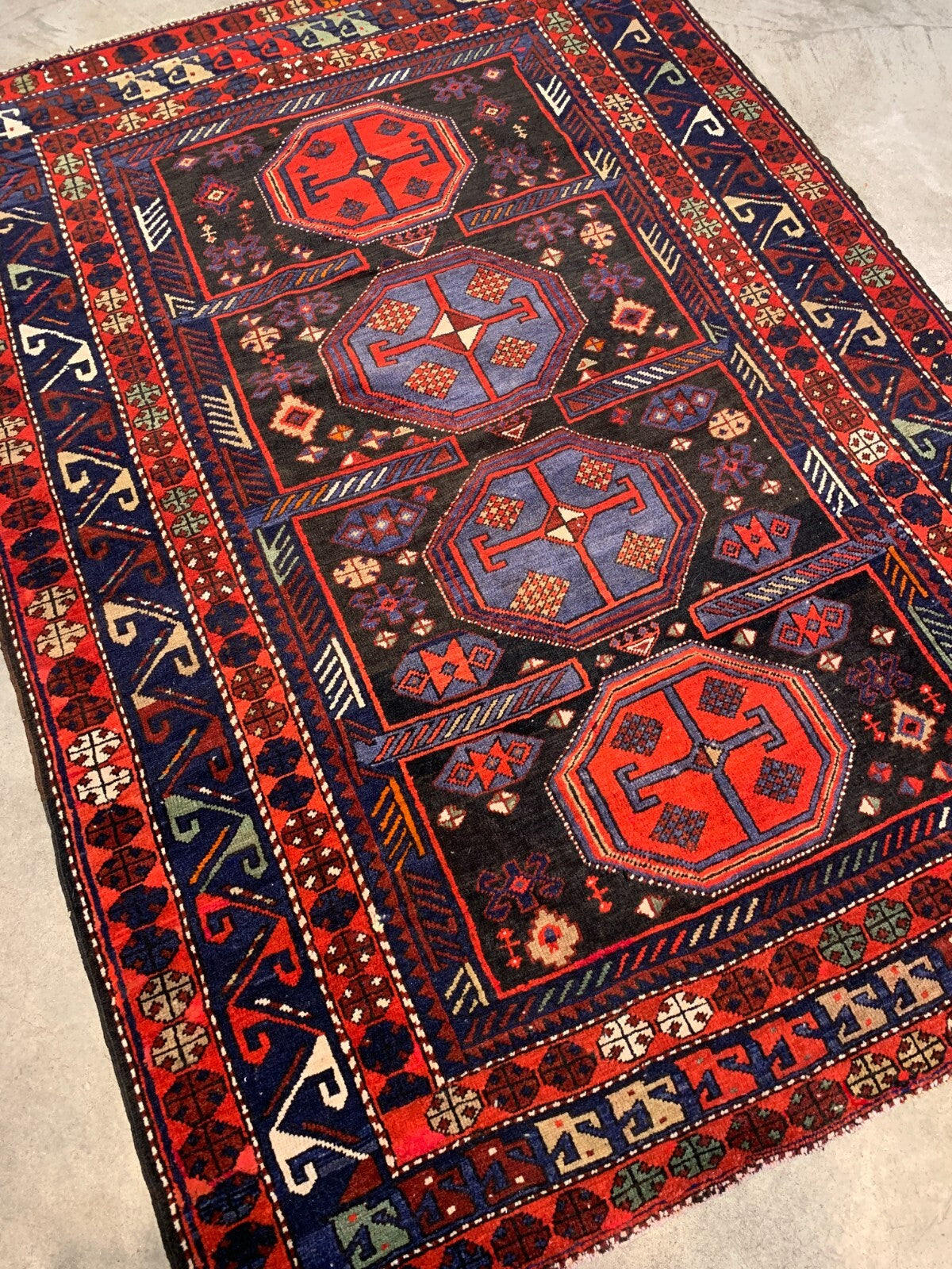 4'7"x6'5" Collector Antique Fine Baby Lamb Wool Caucasian Area Rug