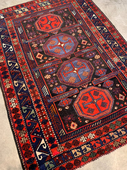 4'7"x6'5" Collector Antique Fine Baby Lamb Wool Caucasian Area Rug