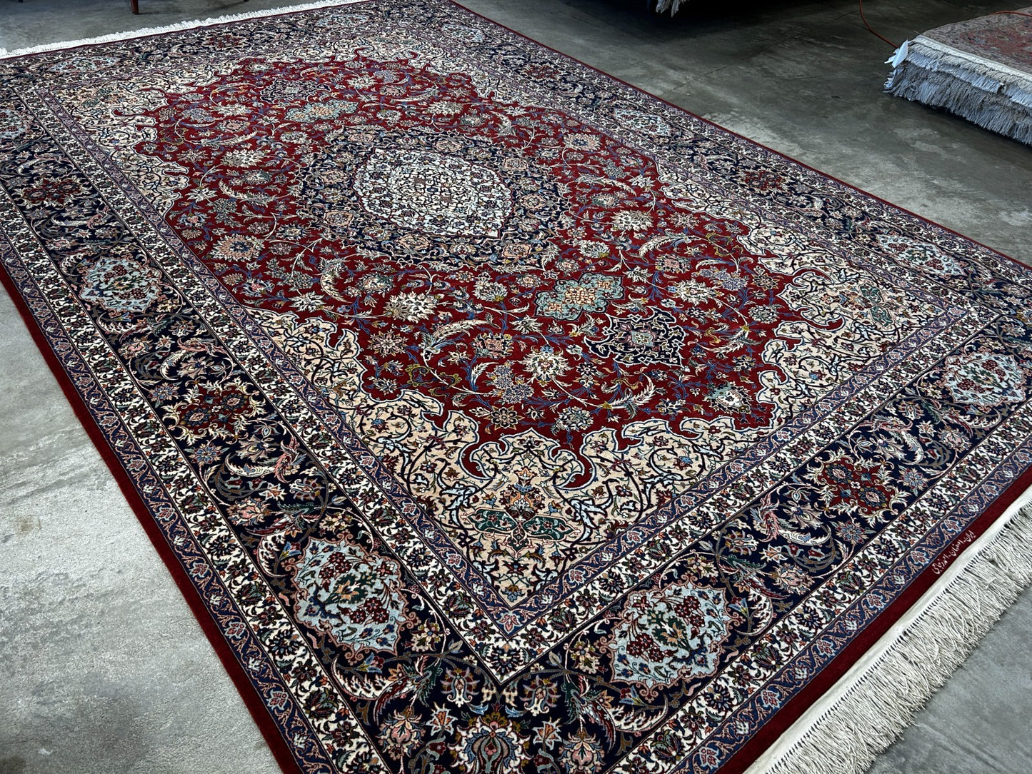 8'1"x11'9" Very Fine Hand-Knotted Wool & Silk Isfahane Area Rug - Signed