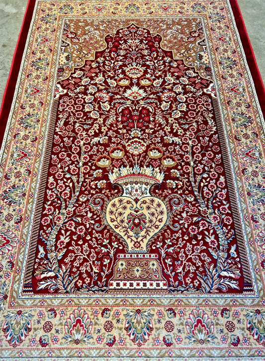 2'8"x4'1" Hand-Knotted 100% Silk Persiane Style Prayer Rug