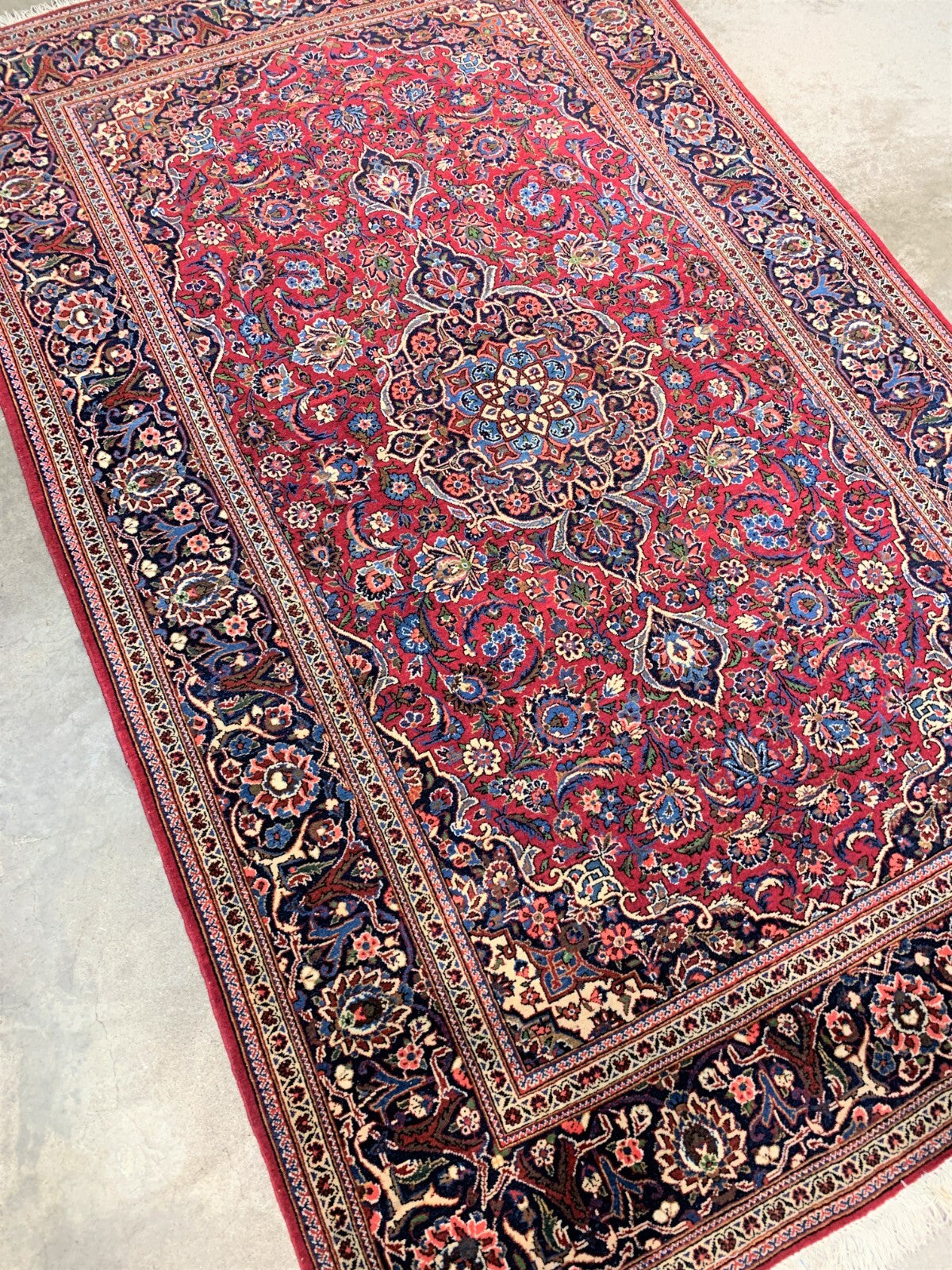 4'3" x 6'11'' Antique Hand-Knotted 100% Wool Pile Kashane Area Rug