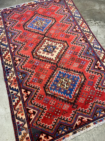 4'0" x 6'3" Hand-Knotted 100% Wool Pile Yalameh Area Rug - Carpet