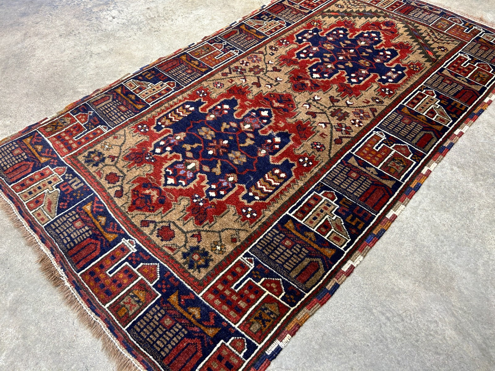 3'x4'2" Antique Hand-Knotted 100% Wool Pile Afghan Rug