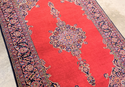 Collector Item - 4'6"x6'10" Hand Knotted Antique Fine Wool Pile Kashane Rug