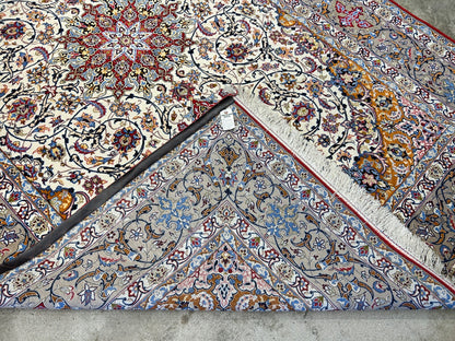 7'x10'8" Fine Hand-Knotted Wool & Silk Blend Isfahane Carpet - Area Rug