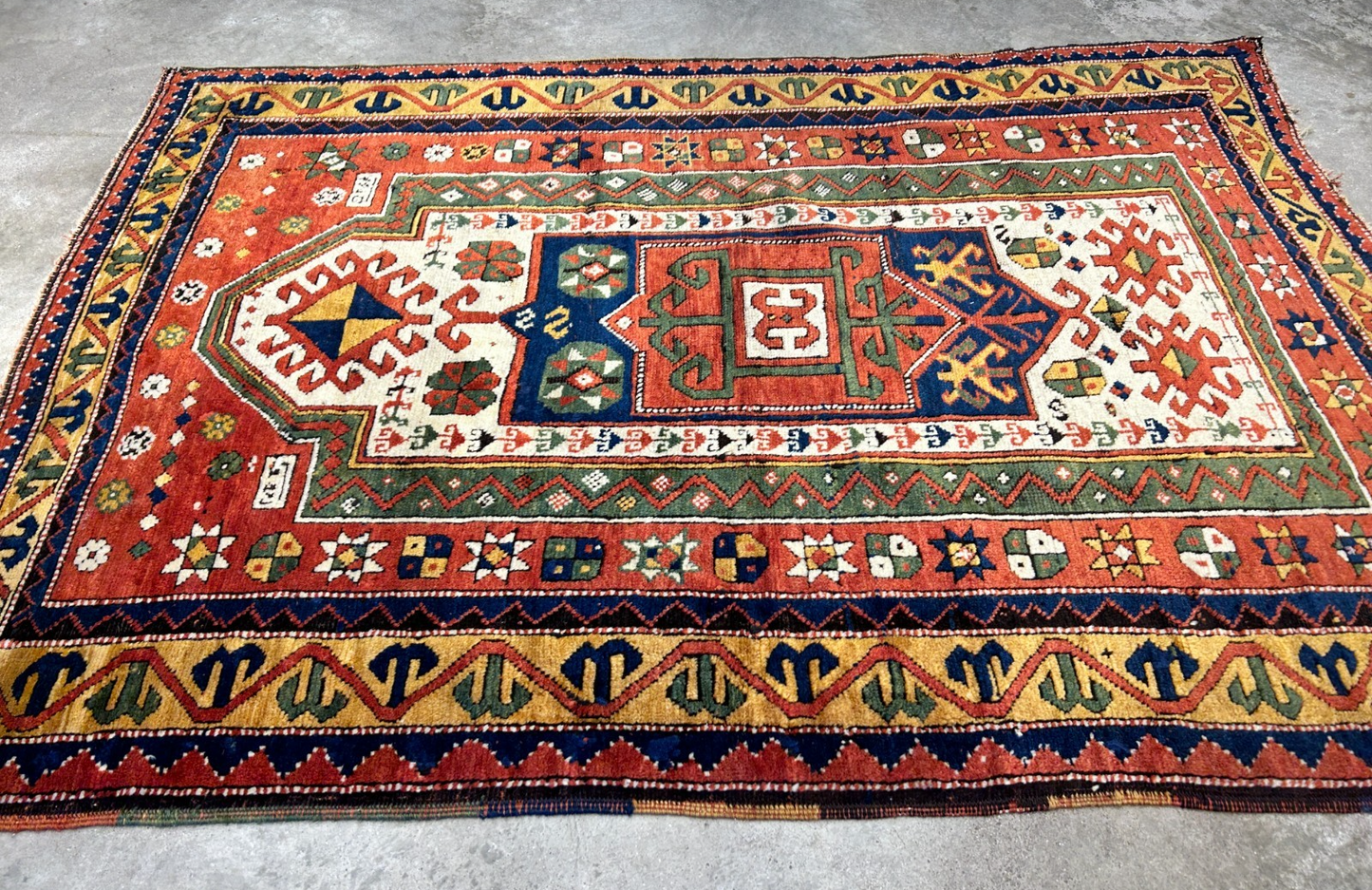 Collector Item -  3'4"x5'6" Antique Hand-Knotted 100% Wool Pile Kazak Rug