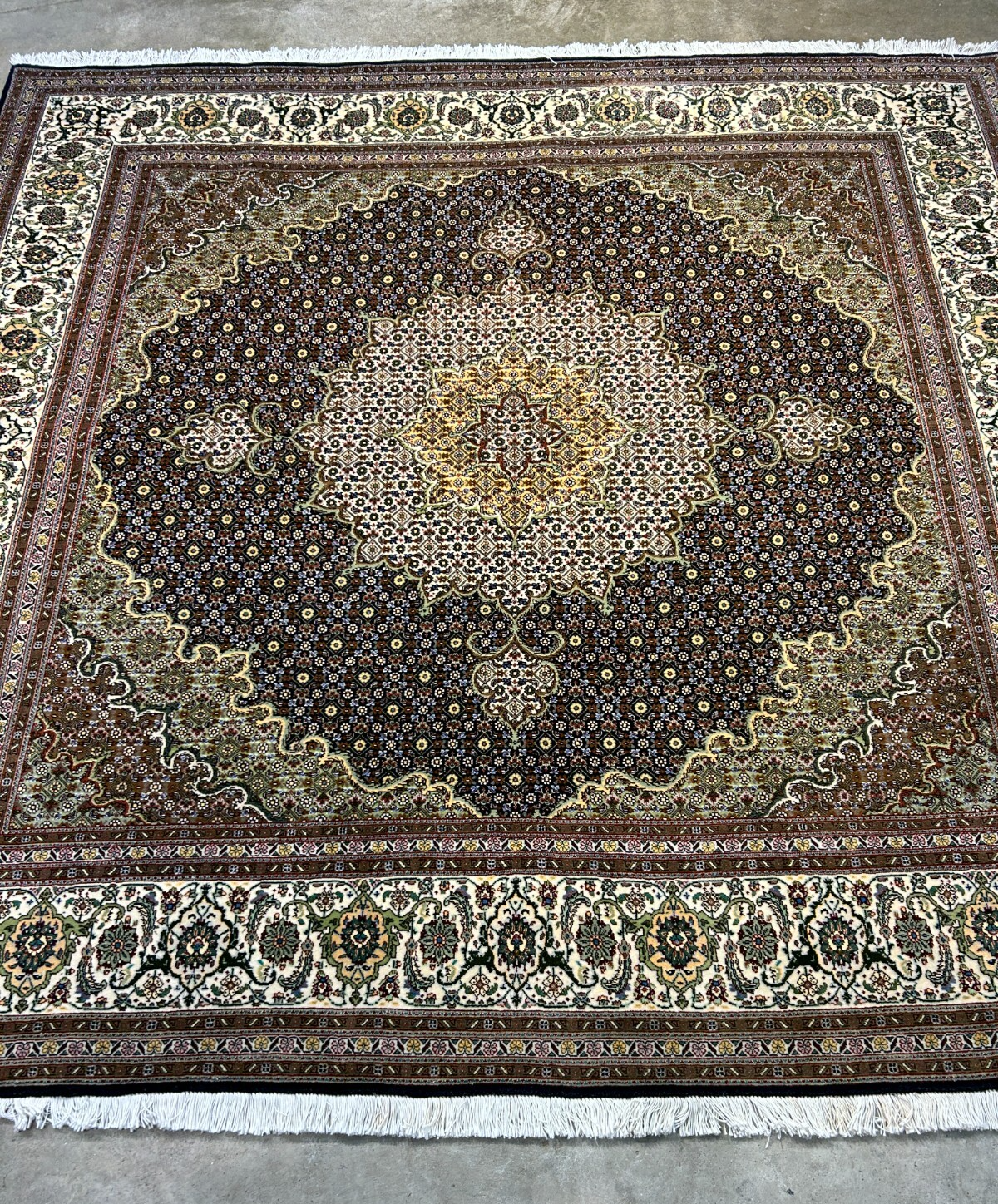 6'6"x6'8" Very Fine Hand-Knotted Wool & Silk Tabrize Rug