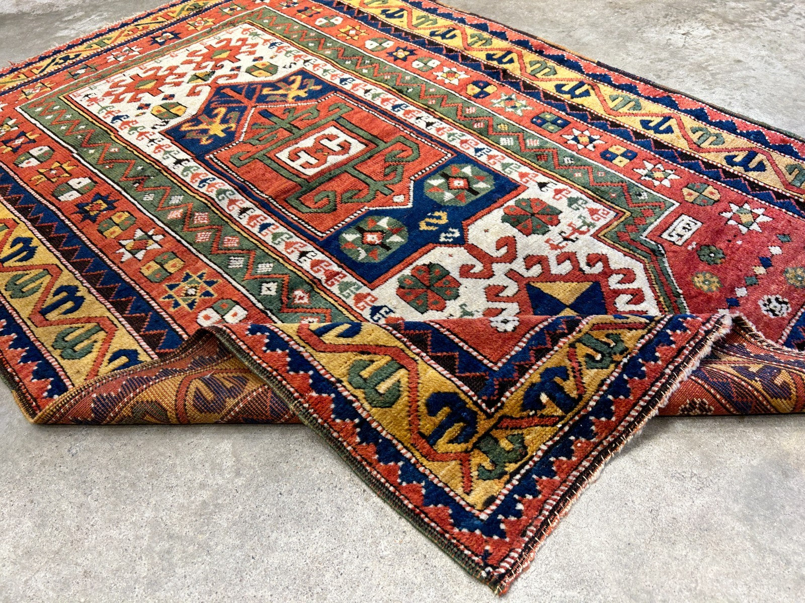 Collector Item -  3'4"x5'6" Antique Hand-Knotted 100% Wool Pile Kazak Rug