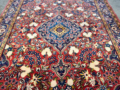 Rare Antique _ 3'4"x4'9" Hand-Knotted 100% Wool Pile Sarouke Josan Area Rug