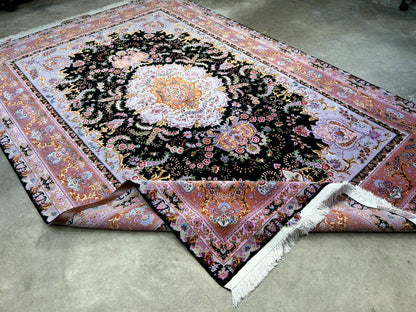 6'8"x10' Extra-Fine Hand-Knotted Wool & Silk Blend Tabrize Carpet - Area Rug