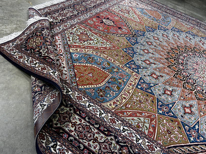 8'3"x10'5" Very Fine Hand-Knotted Wool & Silk Tabrize Rug