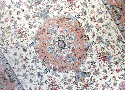 8'3"x11'7" Extremely Fine Hand-Knotted Wool & Silk Tabrize Area Rug - Signed