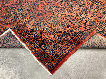9'3"x12'7" Antique Fine Lamb Wool Sarouke Rug Hand-knotted Carpet