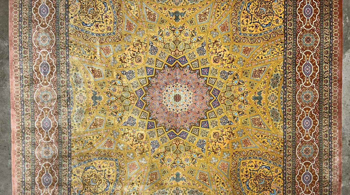 9'8"x12'11" Exquisite Signed Hand-Knotted 100% Silk Qume Rug