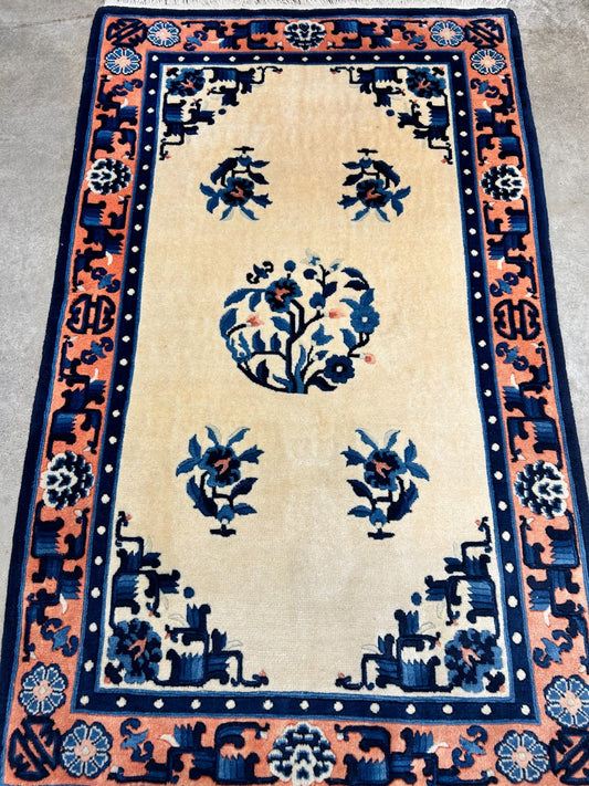 3'x5' Hand-Knotted 100% Wool Pile Art Deco Rug