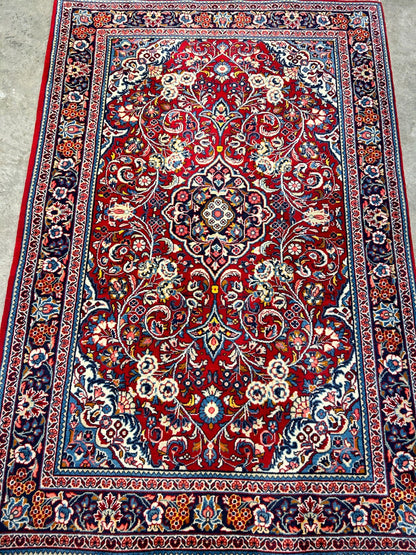 3'5"x5'2" Hand-Knotted 100% Wool Pile Sarouke Rug
