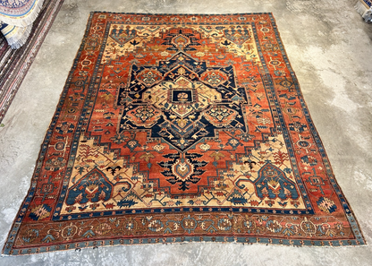 Collector Item - 9'8"x11'10 Antique Fine Wool Herize Serapy Hand-Knotted Rug