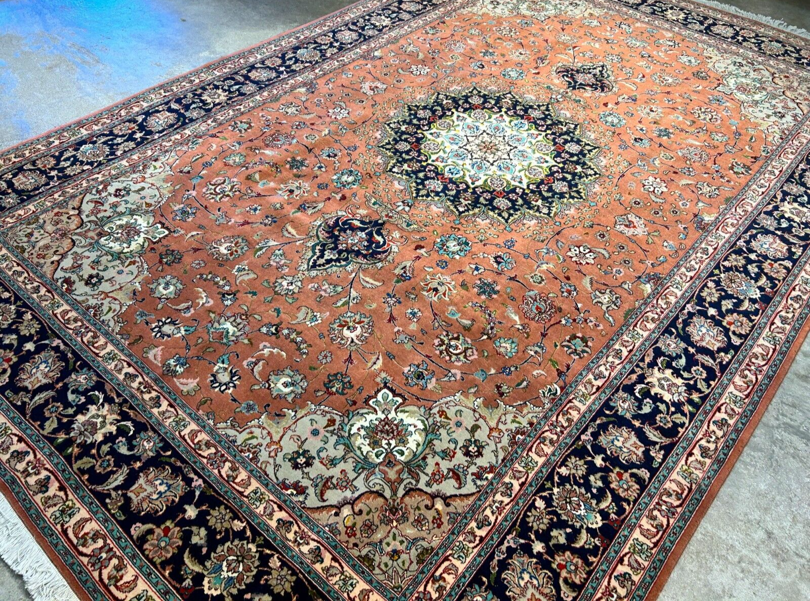 6'9"x10'2" Fine Hand-Knotted Wool & Silk Blend Tabrize Carpet - Area Rug