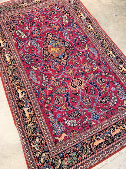 Collector Item - 4'3"x6'10" - Antique Pre-1900 Fine Wool Pile Kashane Rug