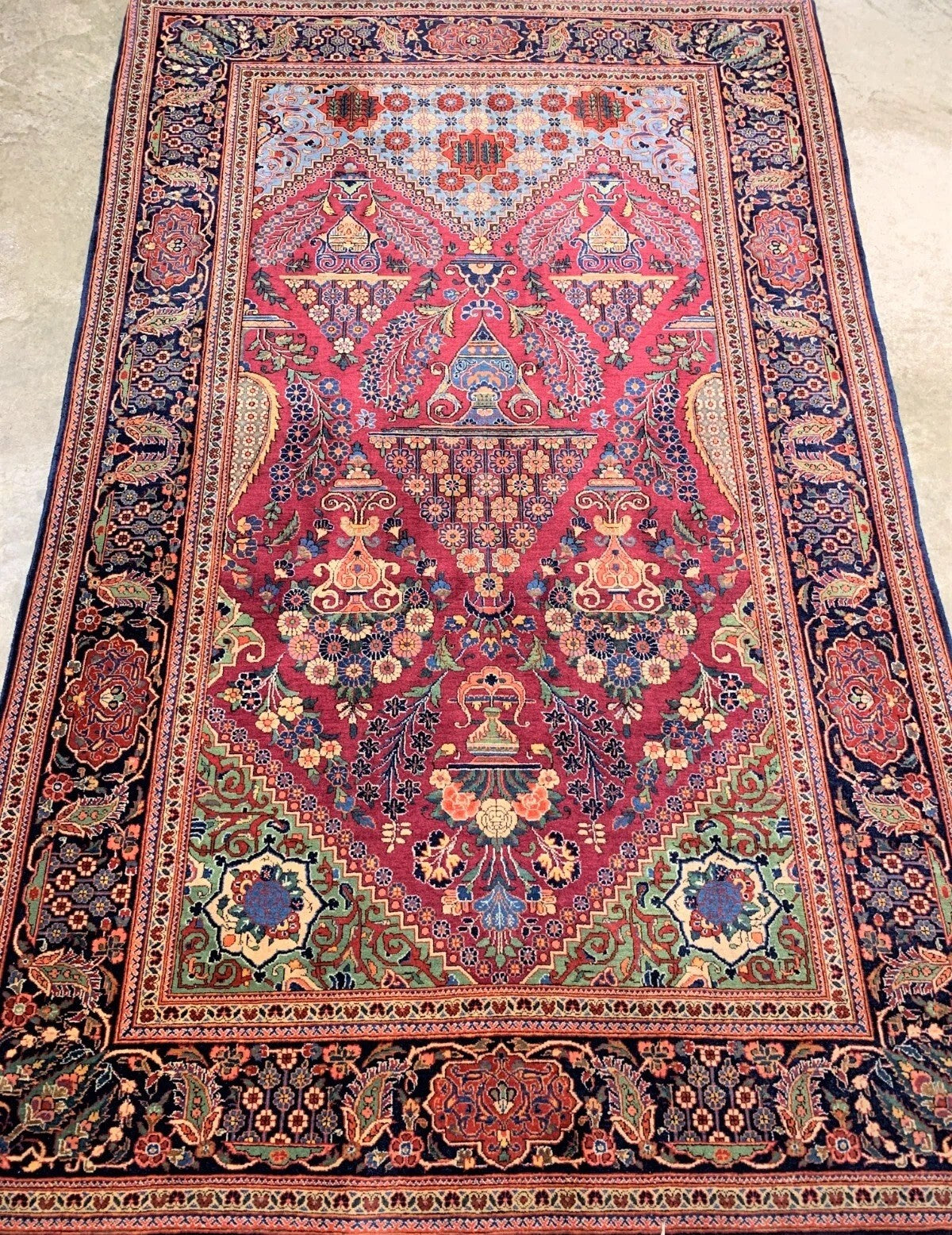 Collector Item  4'3"x6'10" Antique Pre-1900 Fine Lamb Wool Pile Kashane Rug