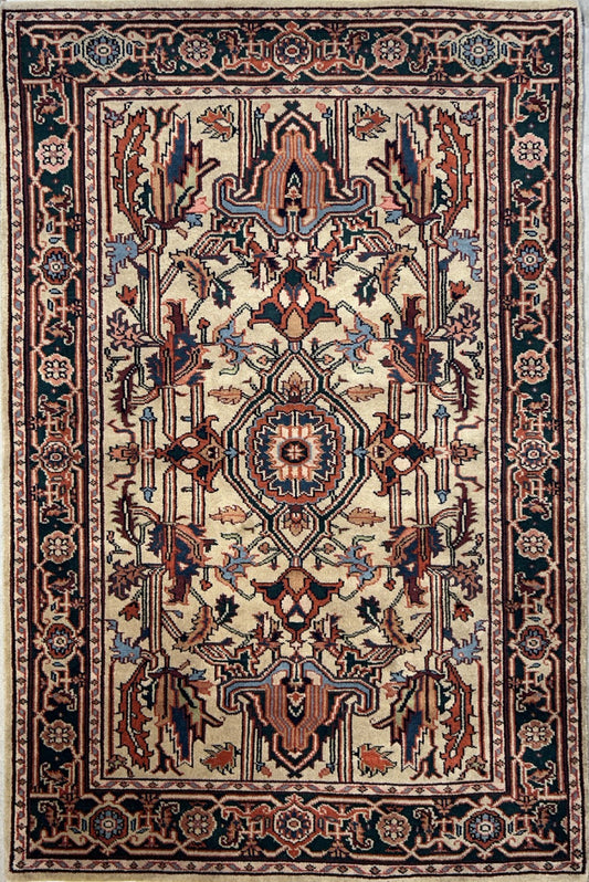 4'x6' Fine Hand-Knotted 100% Wool PileMahal Design Area Rug - Carpet